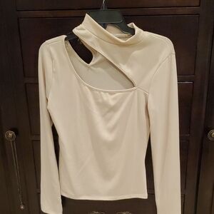 Lush Cream Cutout Asymmetrical Blouse